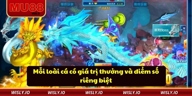 Mỗi loài cá có giá trị thưởng và điểm số riêng biệt